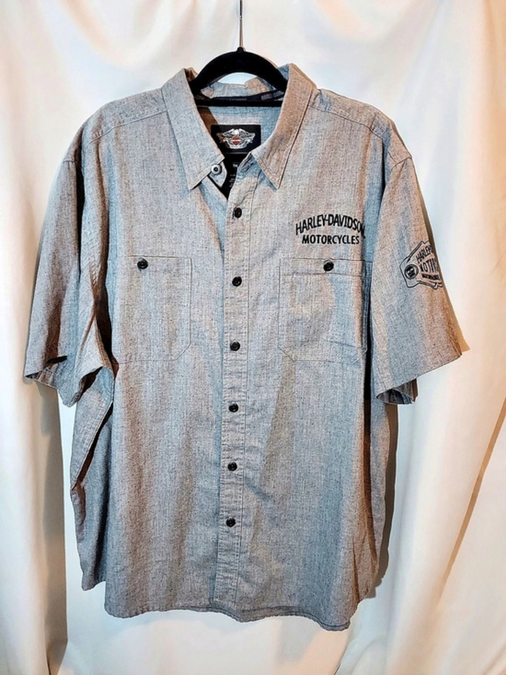 Harley-Davidson Men's Microstripe Short Sleeve Garage Work Shirt Gray 2XL
